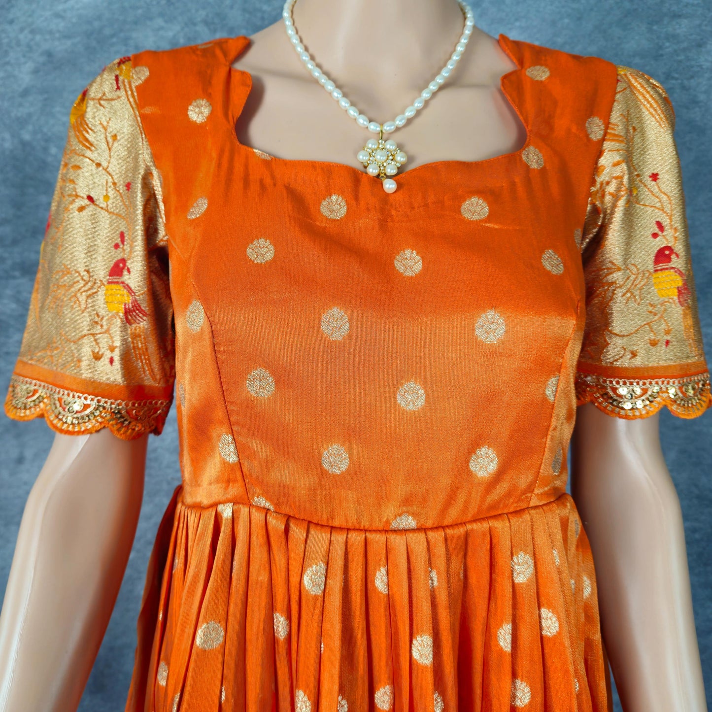Neon Orange Paithani Frock