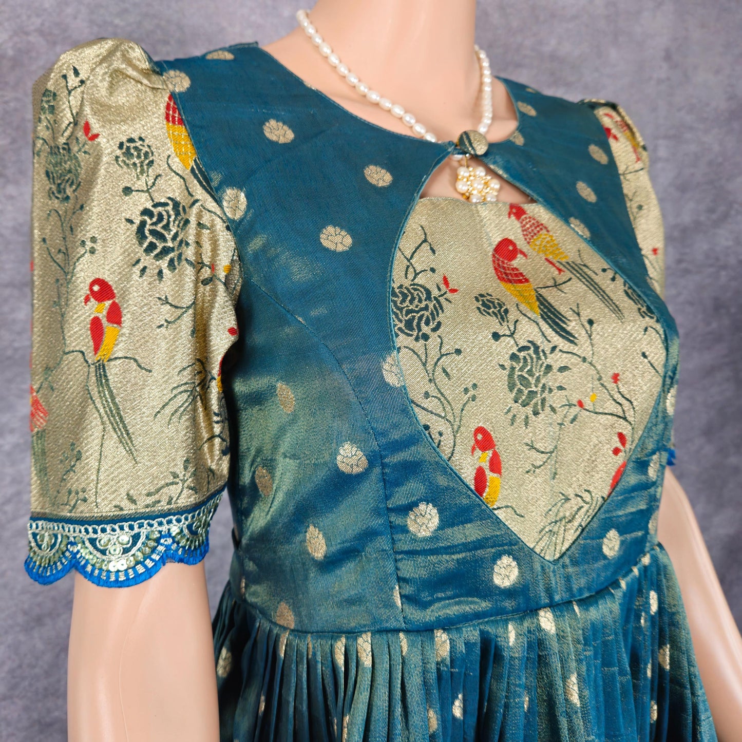 Emerald Green Paithani Frock