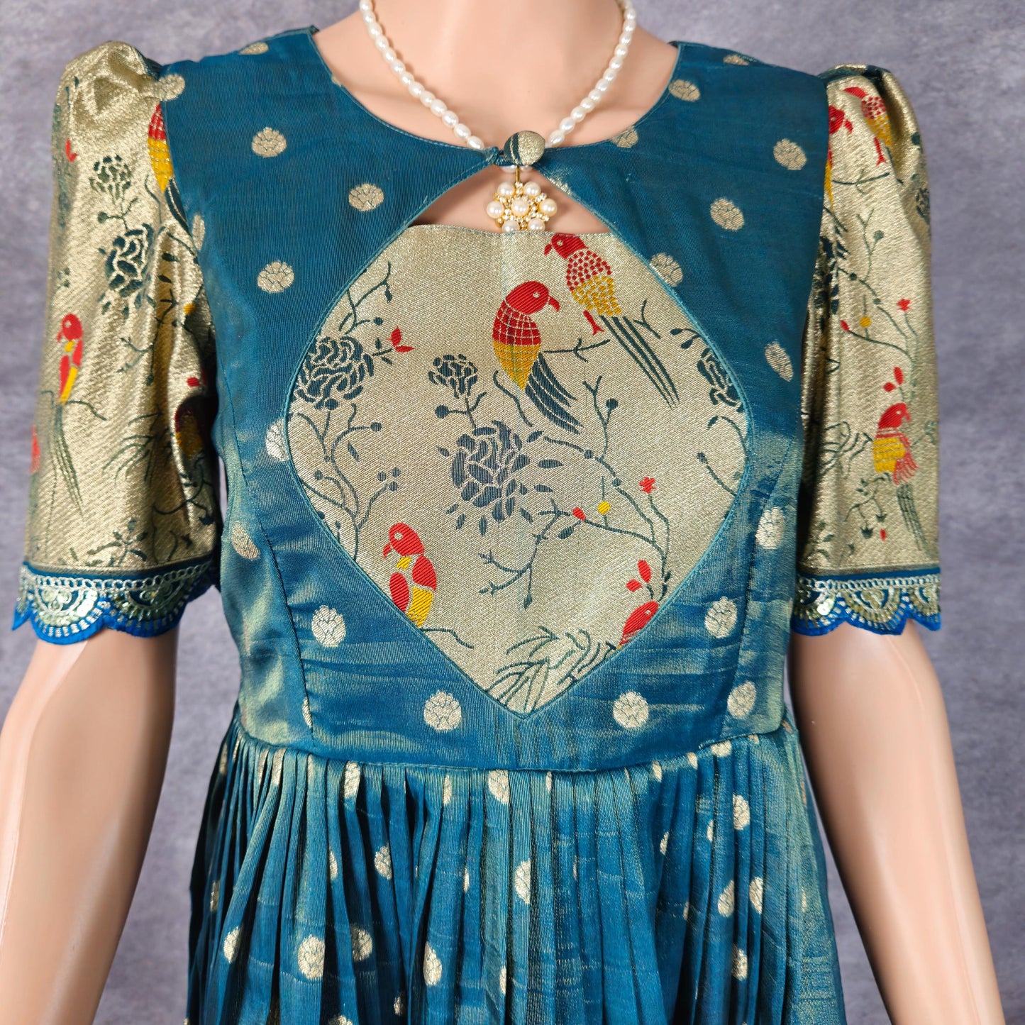 Emerald Green Paithani Frock