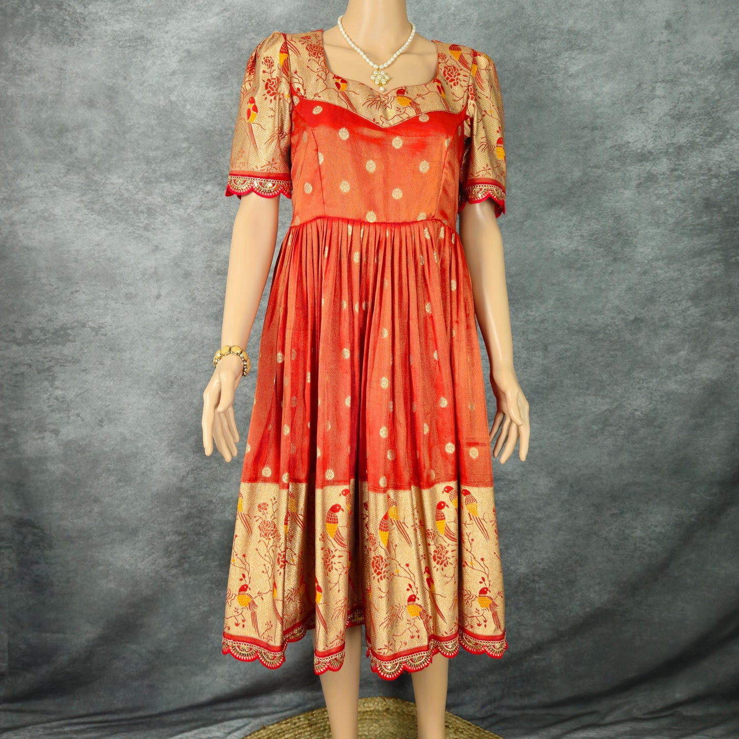 Clay Orange Paithani Frock