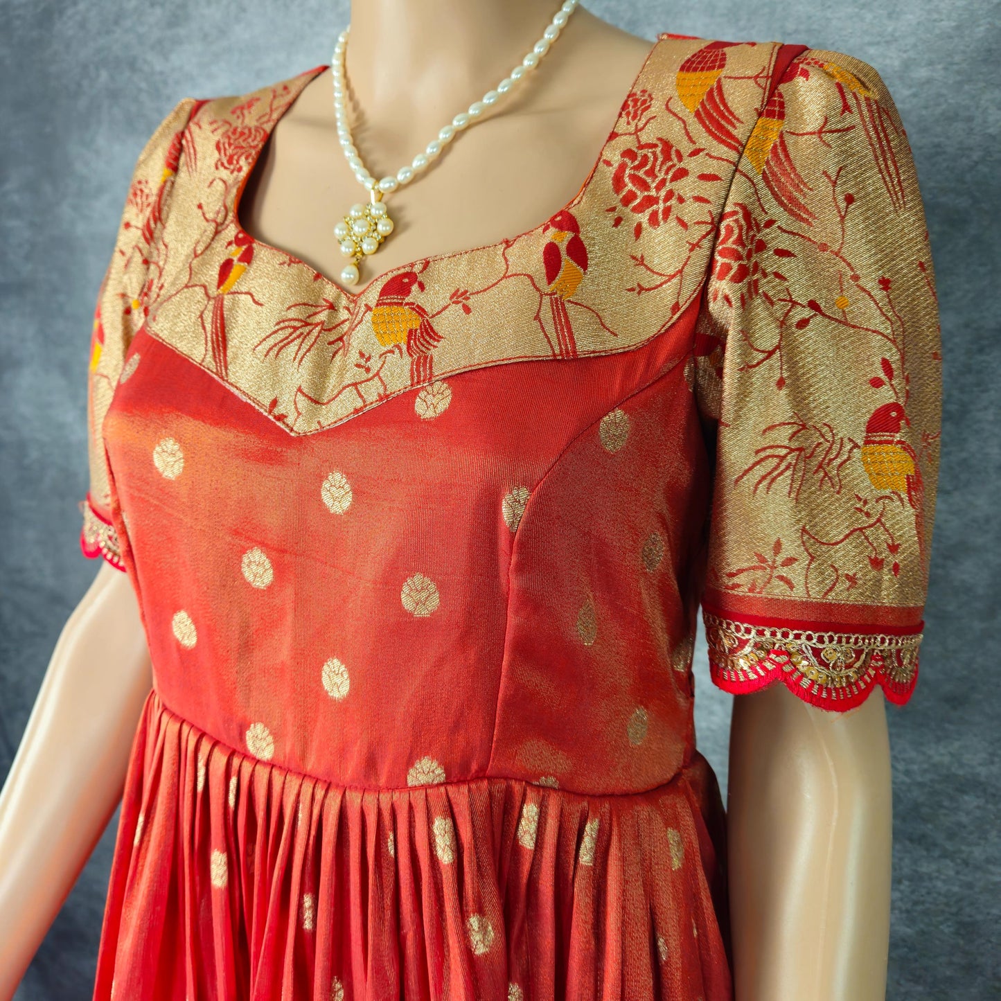 Clay Orange Paithani Frock