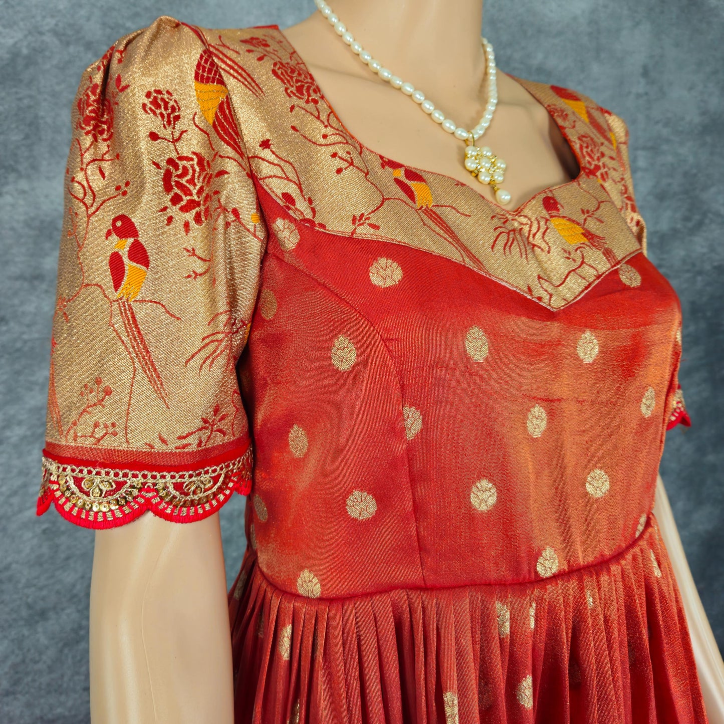 Clay Orange Paithani Frock