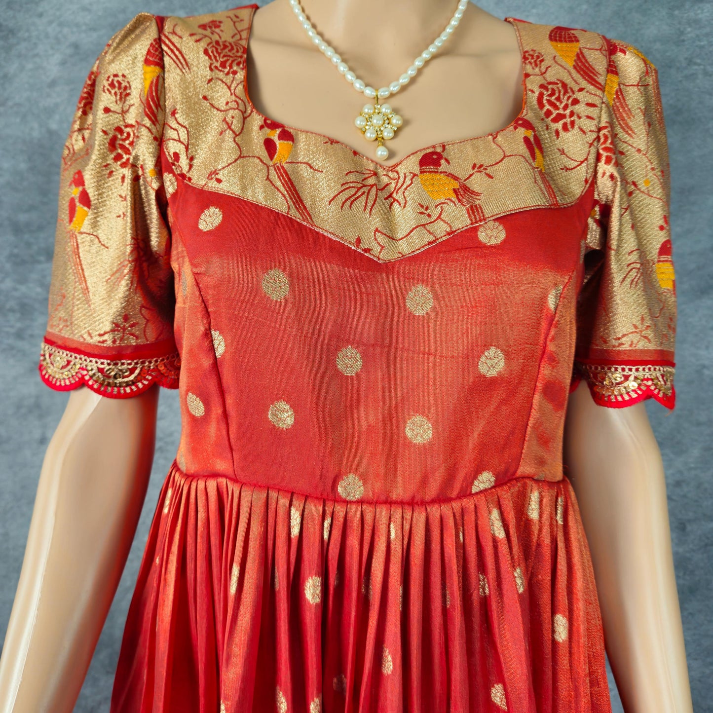 Clay Orange Paithani Frock