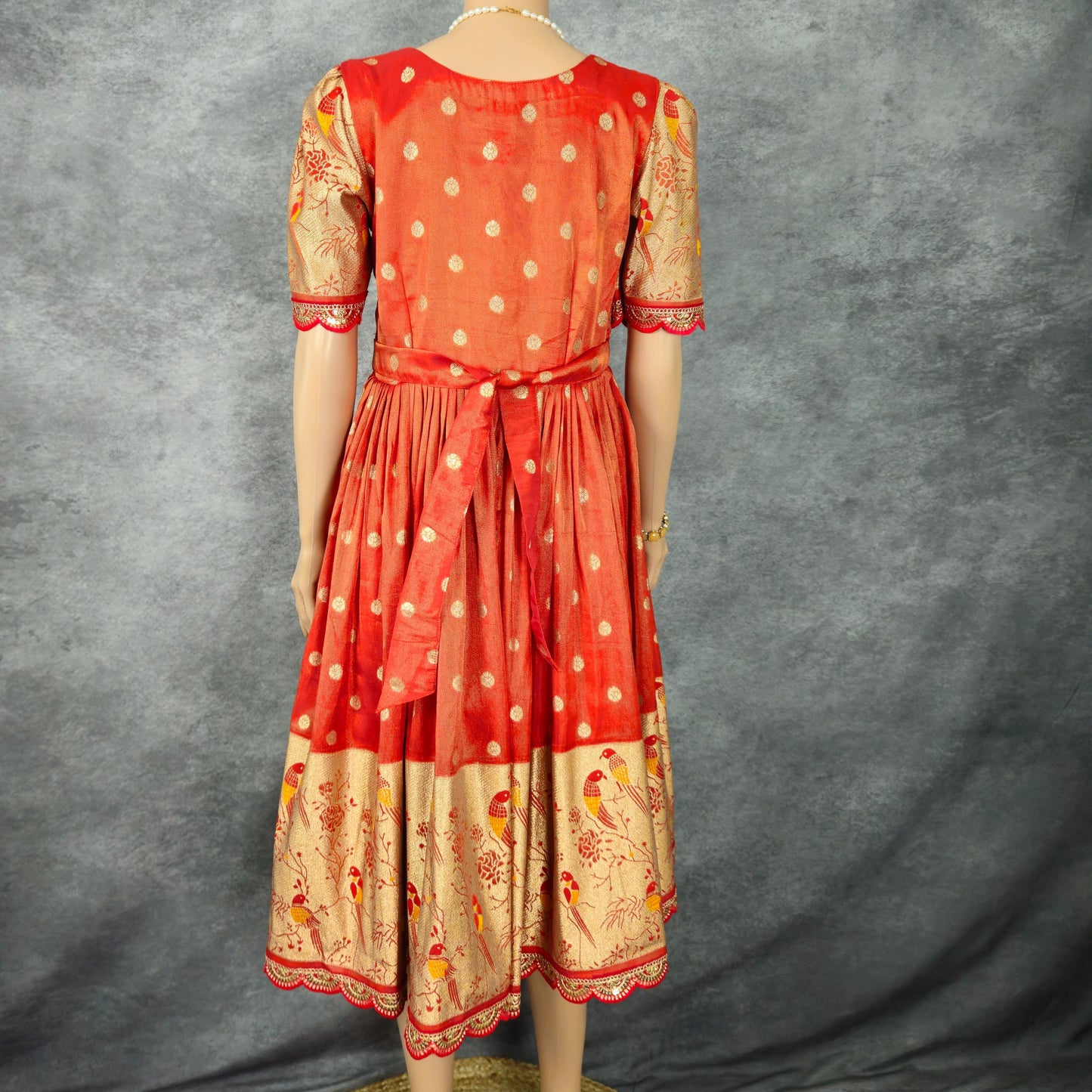 Clay Orange Paithani Frock