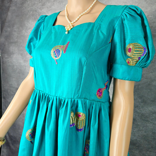 Coral Blue Paithani Frock