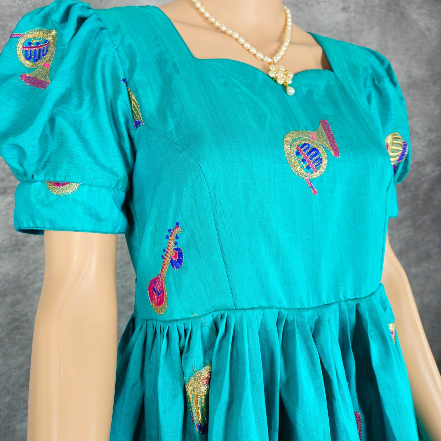 Coral Blue Paithani Frock
