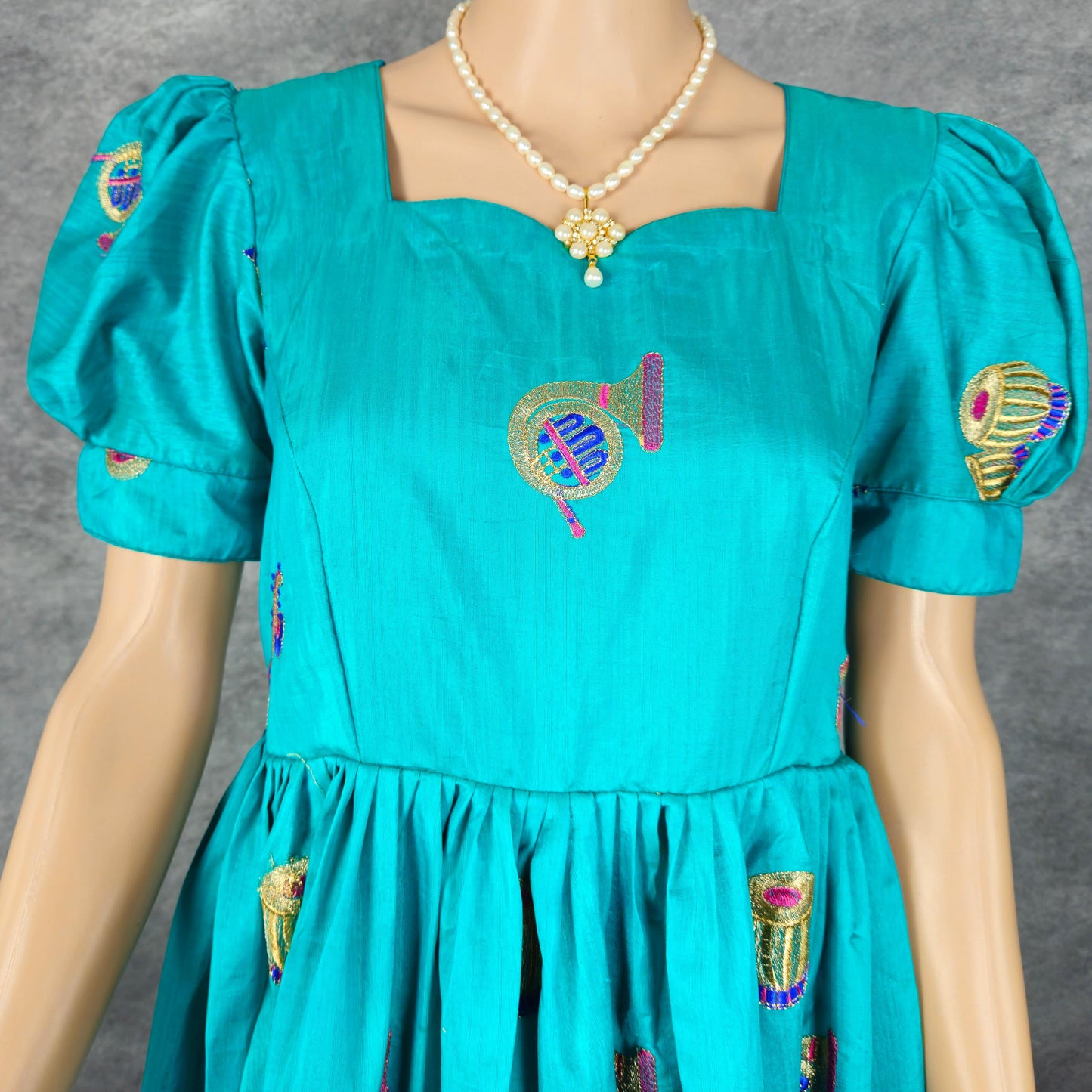 Coral Blue Paithani Frock