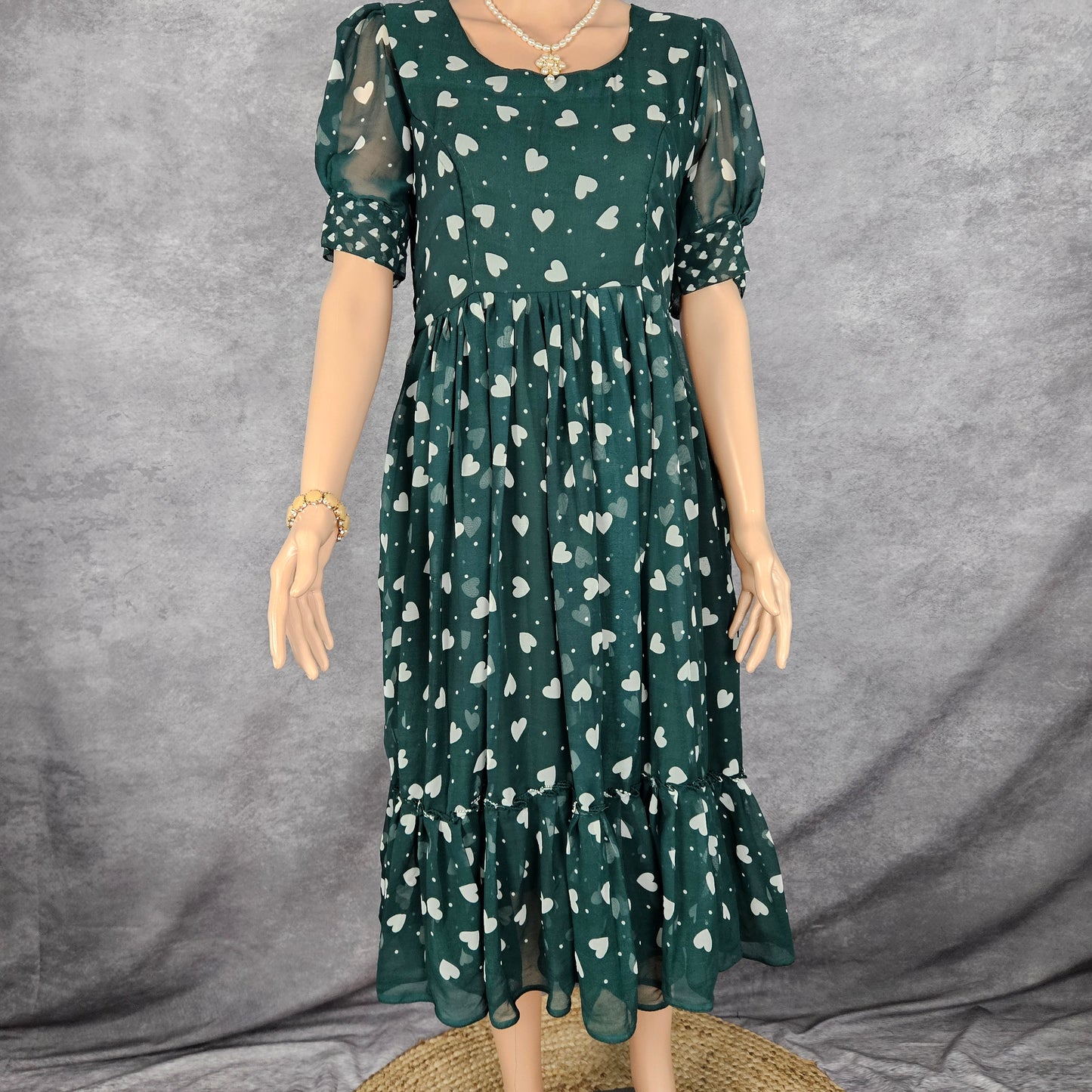 Hearted Green Georgette Frock
