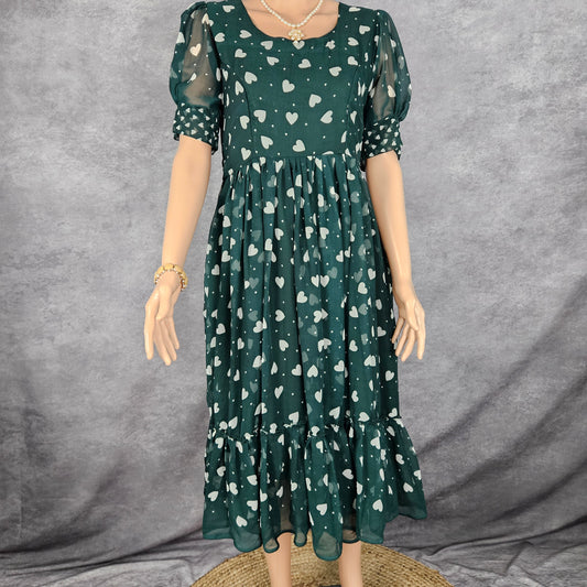 Hearted Green Georgette Frock
