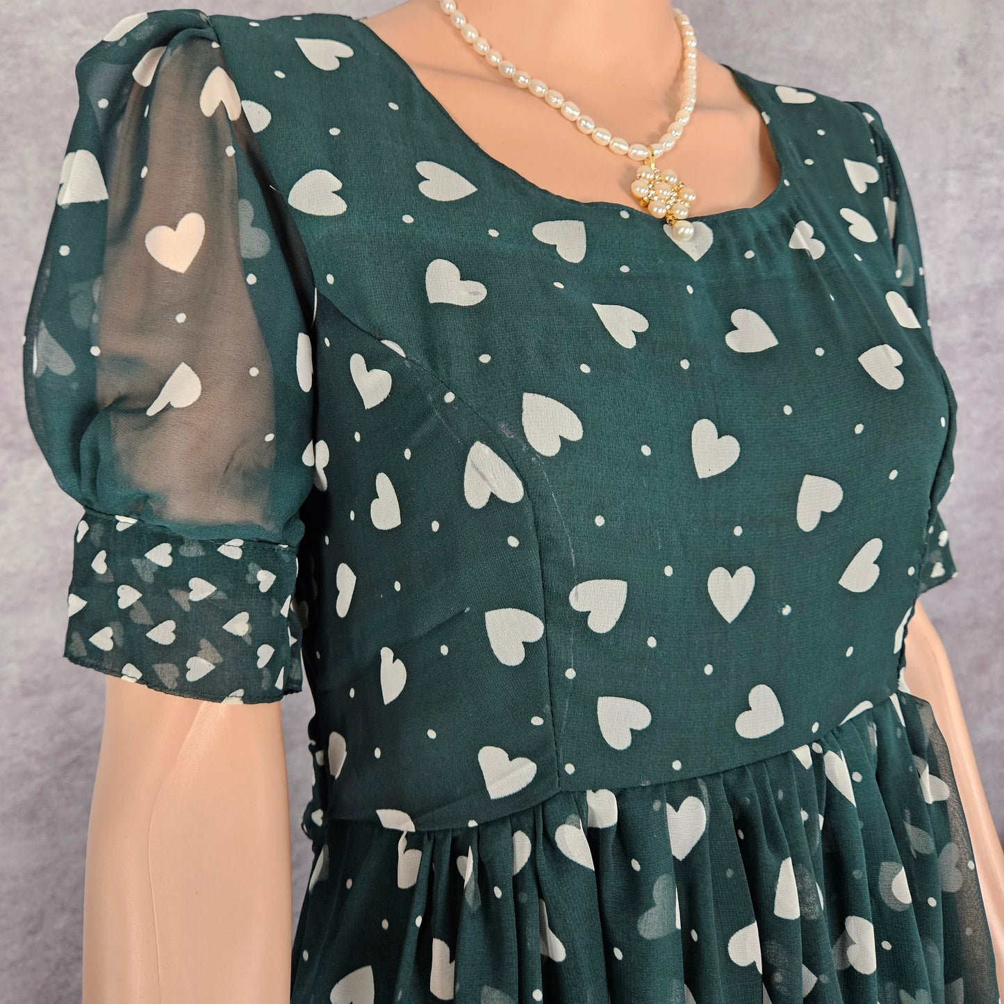 Hearted Green Georgette Frock