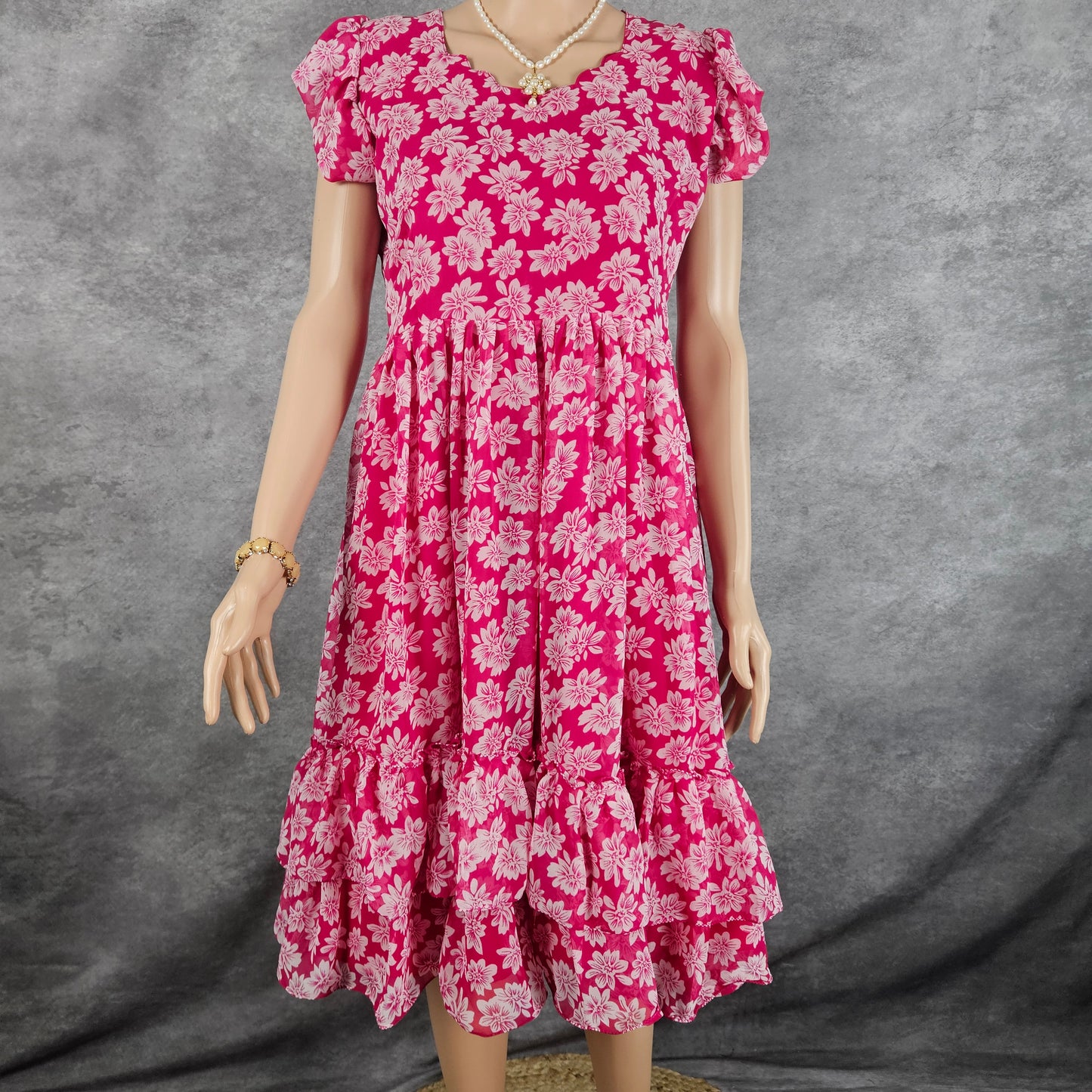 Leafy Red Georgette Frock
