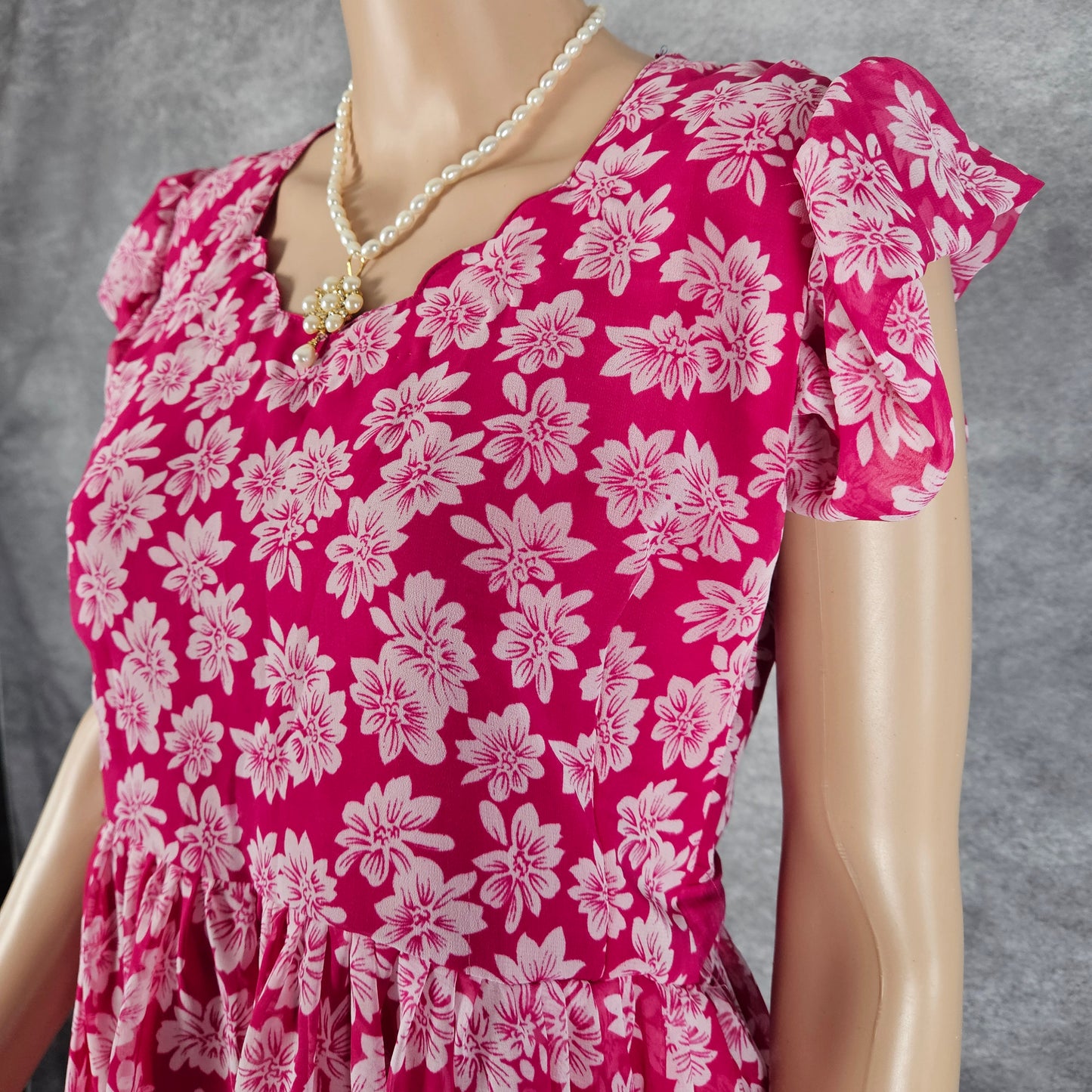 Leafy Red Georgette Frock