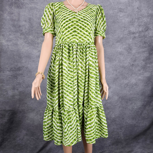 Striped Green Georgette Frock