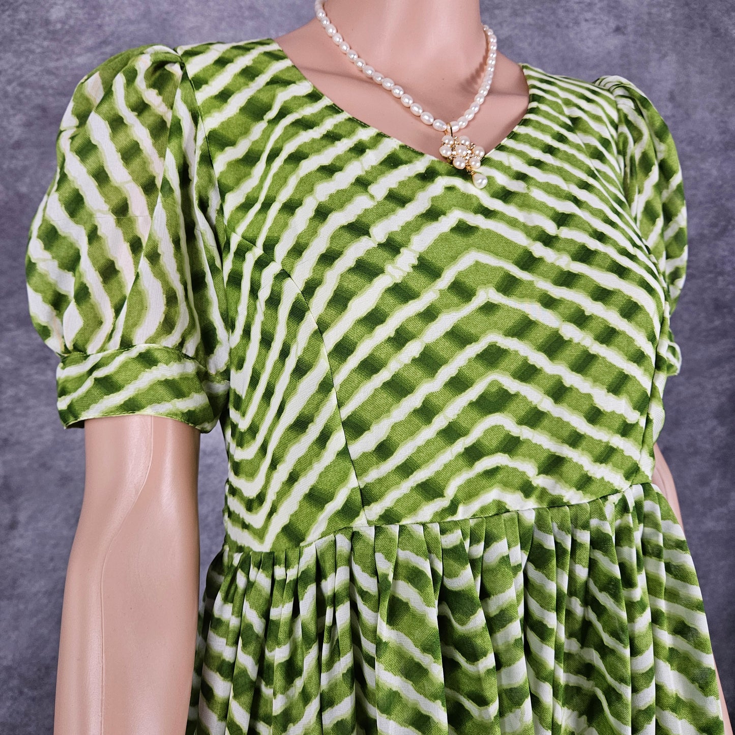 Striped Green Georgette Frock