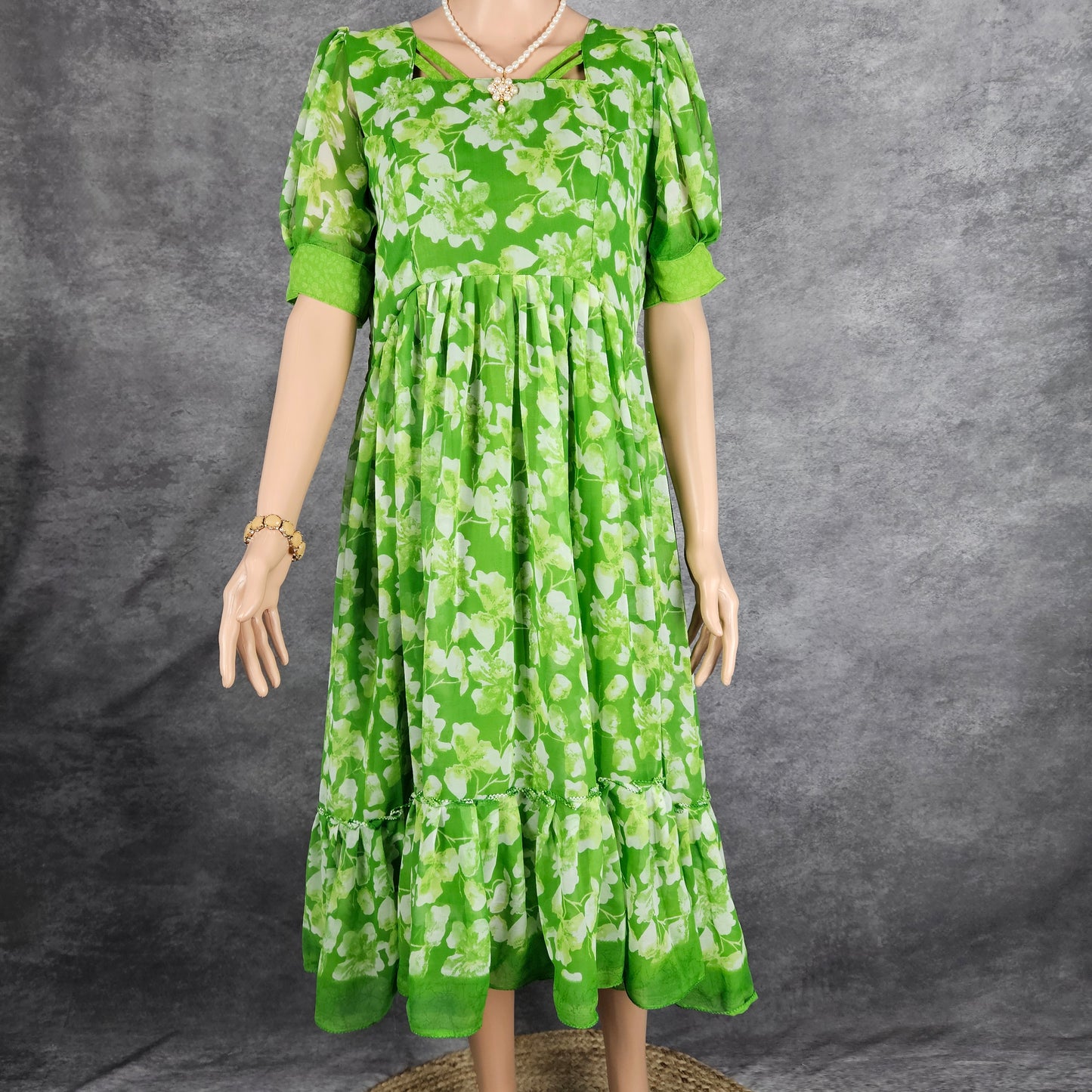 Clouded Green Georgette Frock