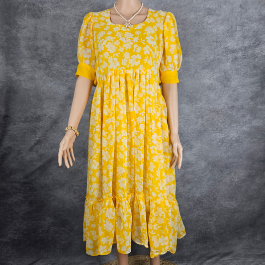 Flowered Yellow Georgette Frock