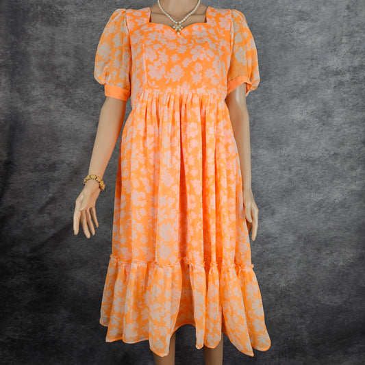 Flowered Orange Georgette Frock
