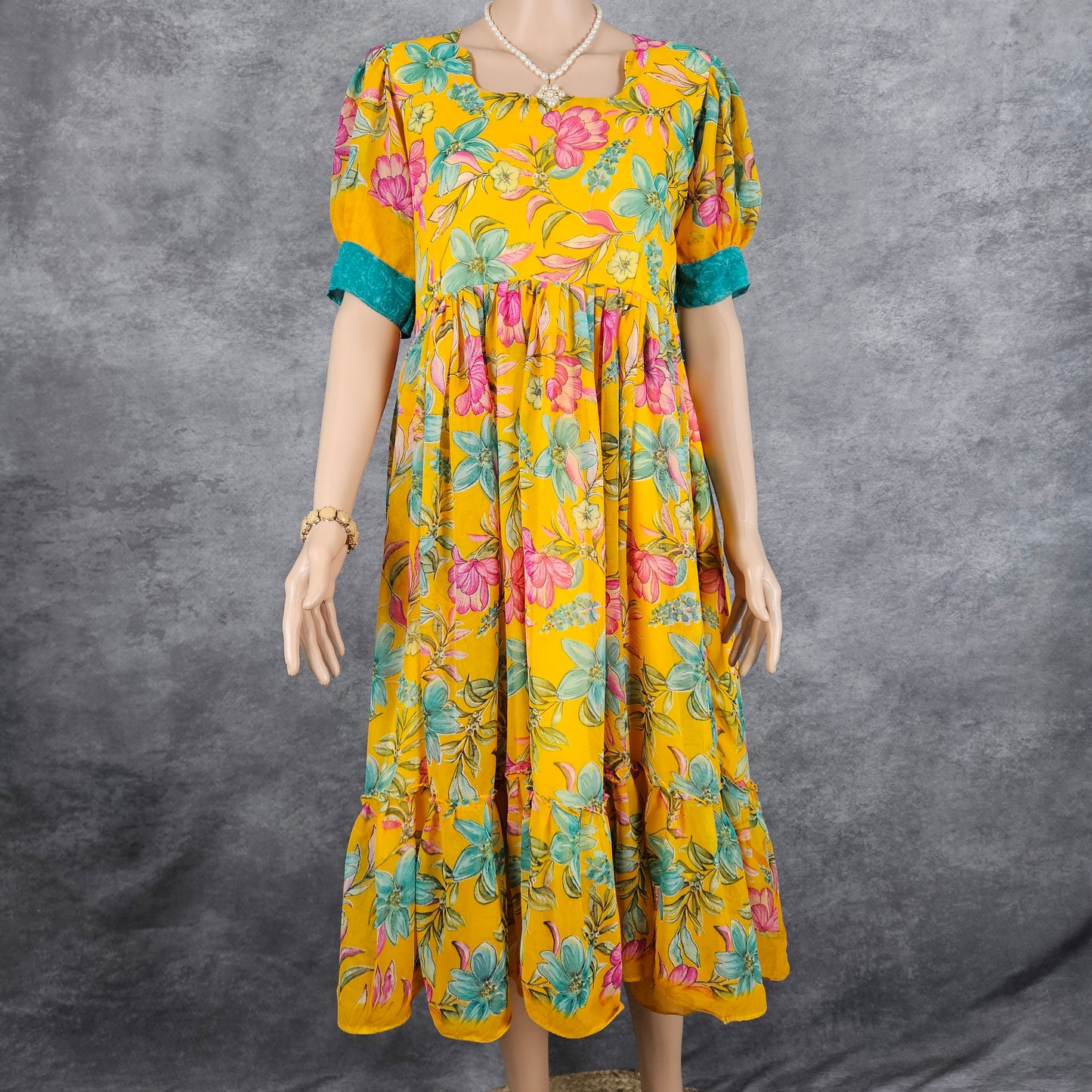 Yellow Splashed Georgette Frock